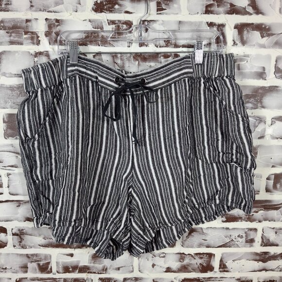 Lane Bryant Size 20 Black White Striped Shorts Linen Blend - Picture 1 of 5